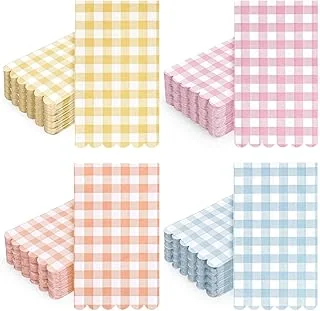 100 Pcs Gingham Pastel Guest Napkins Colored Buffalo Plaid Scalloped Disposable