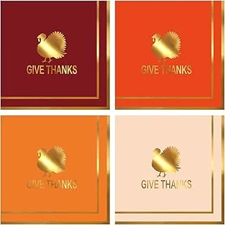 Fall Thanksgiving Gold Paper Napkin Autumn Give Thanks Turkey Disposable
