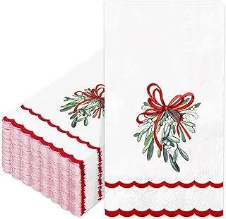 100 Pcs Christmas Guest Napkins Mistletoe Holly Scalloped Disposable Napkins