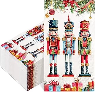 100Pcs Christmas Guest Napkins Watercolor Nutcracker Pine Branch Disposable