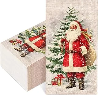 100Pcs Christmas Guest Napkins Vintage Winter Santa Xmas Tree Disposable Napkin