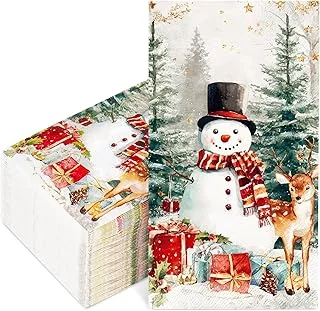 50Pcs Christmas Guest Napkins Watercolor Xmas Snowman Elk Disposable Napkin