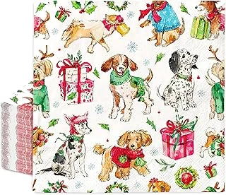 50Pcs Christmas Paper Napkins Disposable Napkin Vintage Xmas Puppy Dog Luncheon
