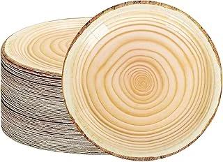 50Pcs 9 Inch Wood Grain Disposable Paper Plates Rustic Wood
