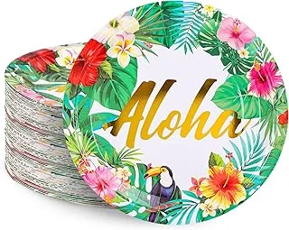 Paper Plates, 9 Inch Disposable, Tropical Hawaiian Luau