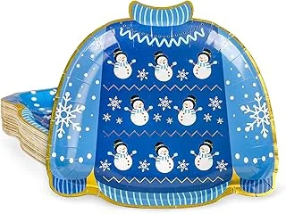 48 Pack Winter Christmas Paper Plates Gold Foil Sweater