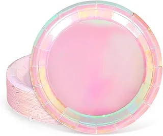 Pink Holographic Paper Plates Iridescent Foil Disposable