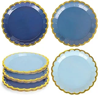30Pcs Dusty Blue Paper Plates Gold Foil Scalloped Border