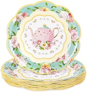 Floral Vintage Paper Plates 9 Inch Tea Party Plates Teapot