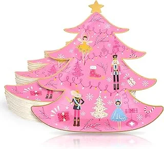 40Pcs Christmas Paper Plates Pink Nutcracker Gold Foil Xmas