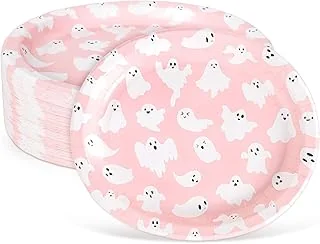 50Pcs Halloween Oval Paper Plates Pink Cute Cartoon Ghost