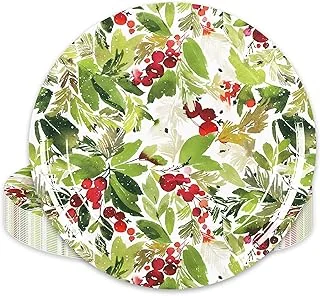 40Pcs Christmas Paper Plate Watercolor Mistletoe Berry