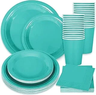 100Pcs Teal Tableware Set Teal Blue Disposable Dinnerware