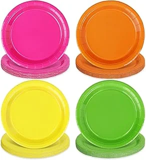 40 Pcs Neon Paper Plates 9 Inch Pink Orange Yellow Green