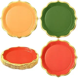 30 Pcs Fall Paper Plates Gold Foil Scalloped Disposable