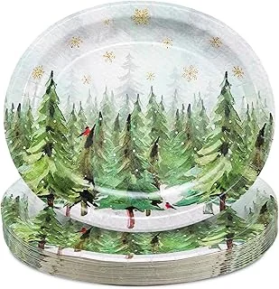 50Pcs Christmas Oval Paper Plates Xmas Tree Snowflake