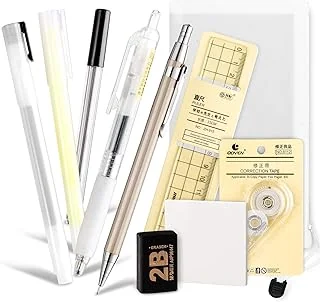 Whaline 10Pcs Japanese Style Pen Set Gel Ballpoint Pen Bag Mechanical Pencil