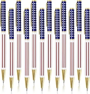 Whaline 16Pcs Patriotic Pen American Flag Ballpoint Pen Metal Retractable Black