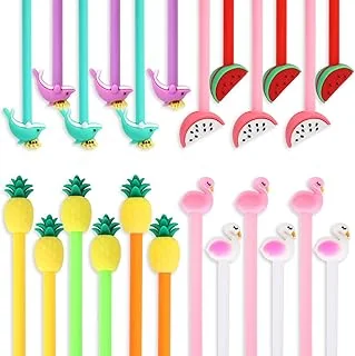 Whaline 24Pcs Summer Gel Ink Pens Flamingo Watermelon Dolphin Pineapple Roller