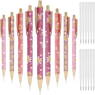 Whaline 9 Pcs Daisy Style Ballpoint Pens Sparkly Glitter Colorful Metal