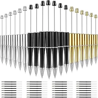 Whaline 24Pcs Beadable Pen Black Gold Silver Bead Ballpoint Pen Gel Ink Pen