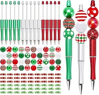 Whaline 15Pcs Christmas Beadable Pen Red Green Silver Bead Ballpoint Pen Gel
