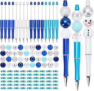 Whaline 16Pcs Winter Beadable Pen Blue White Bead Ballpoint Pen Gel Ink Pen