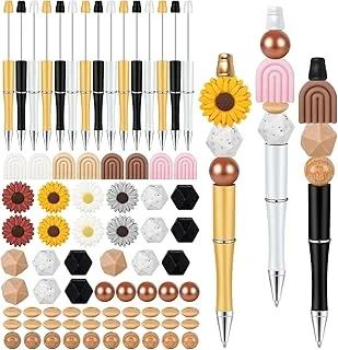 Whaline 15Pcs Boho Beadable Pen Assorted Bead Ballpoint Pen Daisy Themed Gel