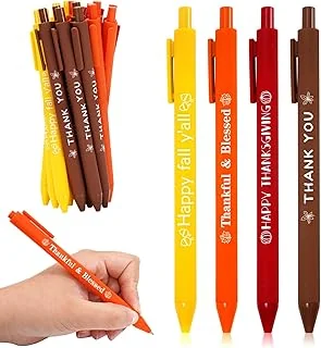 Whaline 32Pcs Funny Fall Thanksgiving Pens Set Brown Red Orange Yellow Thankful