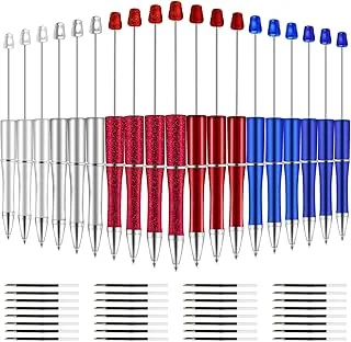 Whaline 24Pcs Independence Day Red Blue Silver Beadable Pen 4th of July