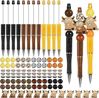 Whaline 108Pcs Highland Cow Beadable Pens Assorted DIY Pens with 12Pcs Cow