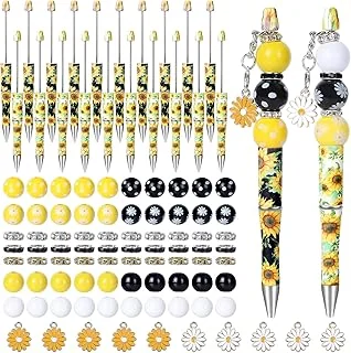 Whaline 20 Set Sunflower Plastic Beadable Pens Summer Floral DIY Pens with