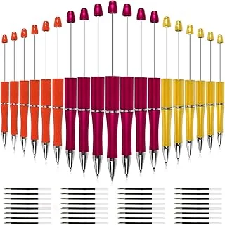 Whaline 24Pcs Fall Beadable Pen Orange Red Yellow Bead Ballpoint Pen Gel Ink