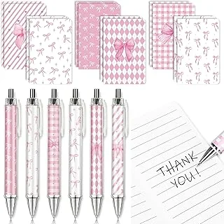 Whaline 24Pcs Coquette Bow Ballpoint Retractable Pens and Notepads Set Cute
