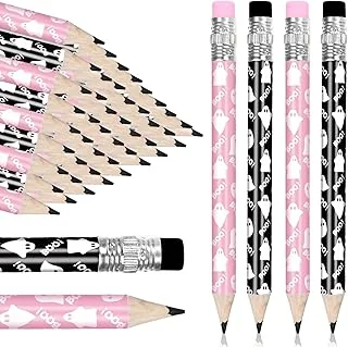 Whaline 50Pcs Halloween Ghost Half Pencils with Eraser Pink Black Boo Ghost Pre