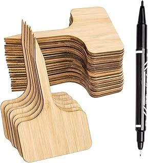 30Pcs Bamboo Plant Labels with A Marker Pen, T-Type Wooden Plant Marker Garden