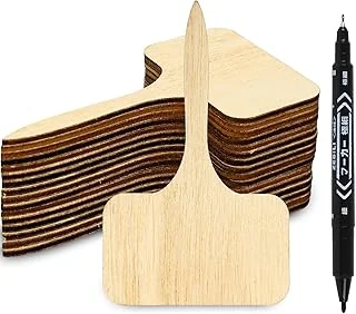60Pcs Wooden Plant Labels with Marker Pen T-Type Wood Plant Sign Tags