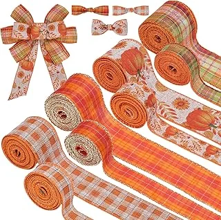 8 Rolls 40 Yards Fall Thanksgiving Ribbons 2 Inch 1 Inch Orange Plaids Autumn