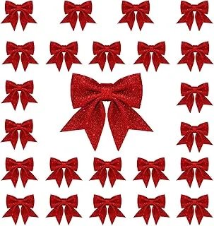 24pcs 5.5'' Christmas Bow Decorations Small Christmas Tree Bows Red Wreaths
