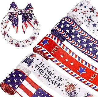 5 Rolls Patriotic Ribbon 4th of July Stars and Stripes Burlap Wired Edge Ribbon