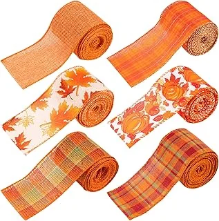 6 Rolls Fall Thanksgiving Burlap Ribbon 30 Yard Orange Plaid Autumn Harvest