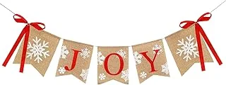 Christmas Burlap Banner Joy Bunting Flag Snowflake Banner with Ribbon Bows