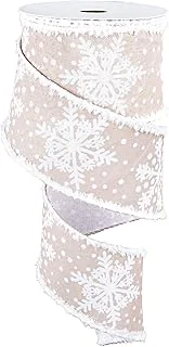 Christmas Snowflake Wired Edge Ribbon 2.5 Inch Winter White Snowflake Ribbon