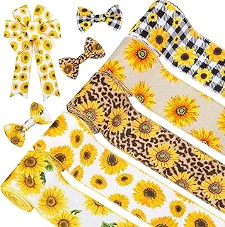 Sunflower Wired Edge Ribbon 30 Yard Yellow Flower Pattern Ribbon 5 Roll Spring