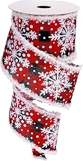 Christmas Snowflake Wired Edge Ribbon 2.5 Inch Winter Snowflake Ribbon with