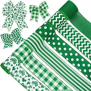 6 Rolls 36 Yards St. Patrick's Day Wired Edge Ribbon Green Shamrock Buffalo