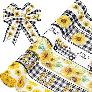 36 Yard Sunflower Wired Edge Ribbon 6 Roll 2.5 Inch Buffalo Plaids Flower