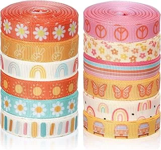 12 Rolls Groovy Retro Hippie Boho Ribbon Rainbow Butterfly Daisy Flower Craft