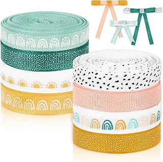 8 Rolls Boho Ribbon 40 Yards 0.4 Inch Grosgrain Ribbon Colorful Boho Sun Fabric