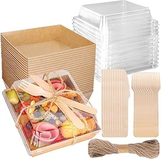 50Pcs Small Charcuterie Boxes with Clear Lids Kraft Mini Dessert Boxes with